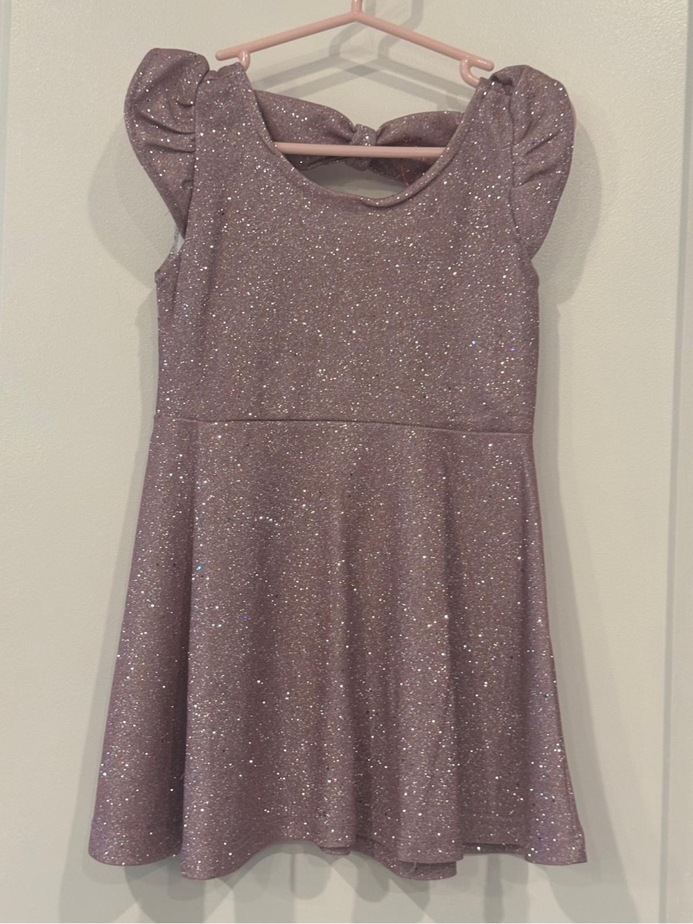 Sparkle Puff-Sleeve Girls' Dress in Dusty Lilac